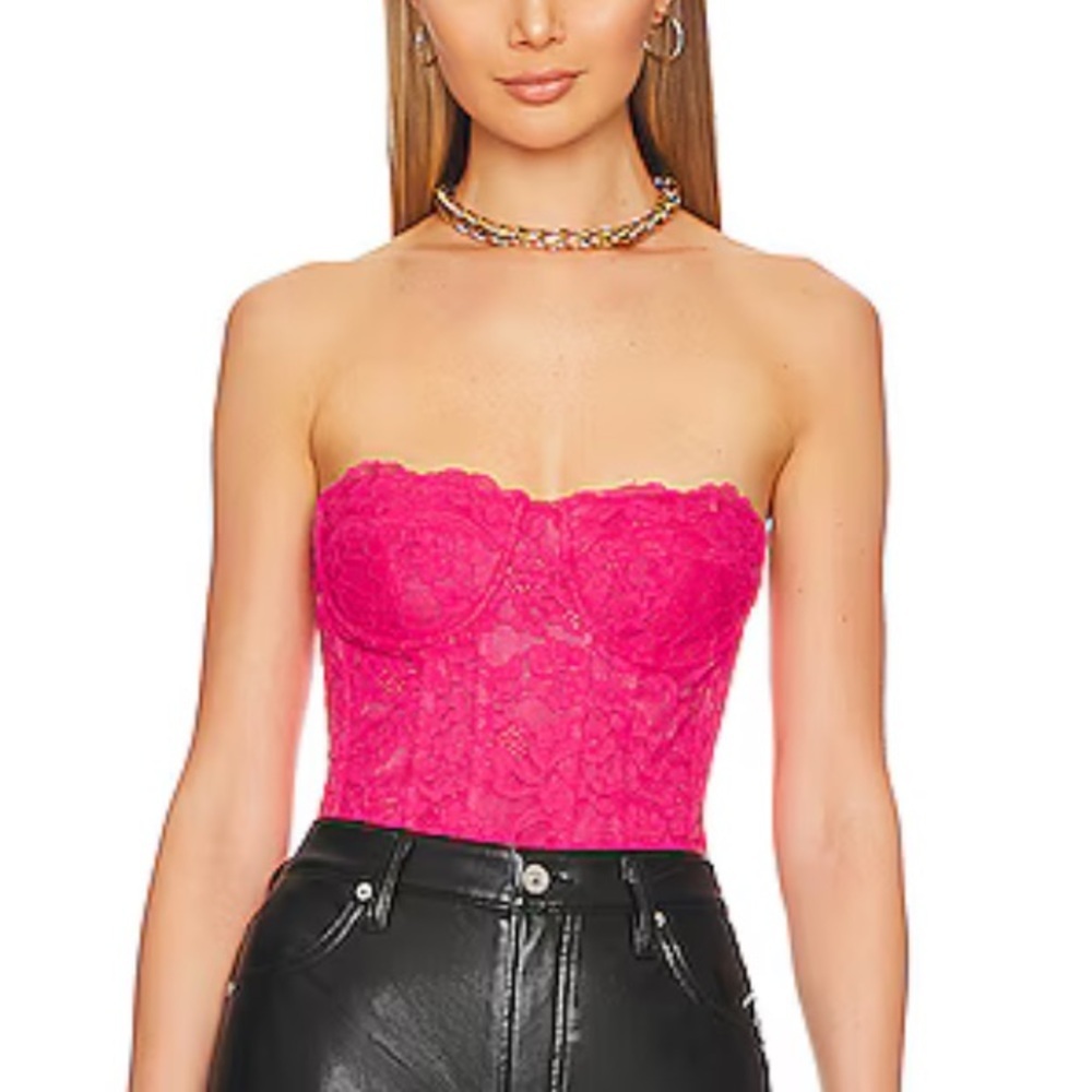 Bardot Oskar bodysuit hot pink Lace bustier top corset Revolve NWT S - Picture 2 of 10